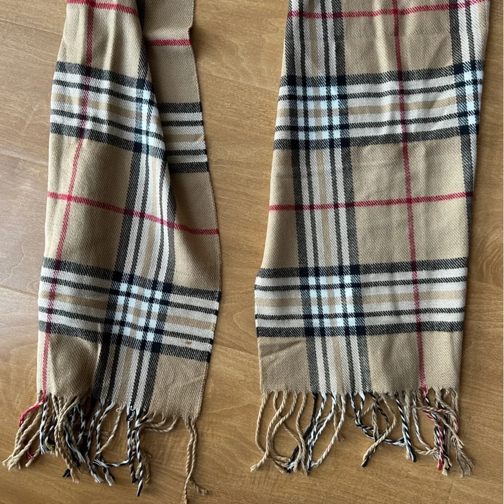 Classic Narrow Check Scarf, Fringe Edged Scarf, Beige/Black/Red